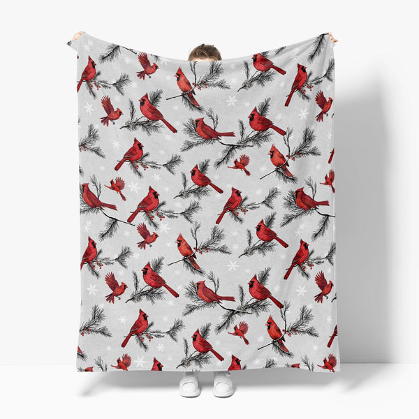 Christmas Flannel Blanket Throw, Cardinal Bird Pine Cone Soft Fuzzy Plush Cozy Fleece Blankets