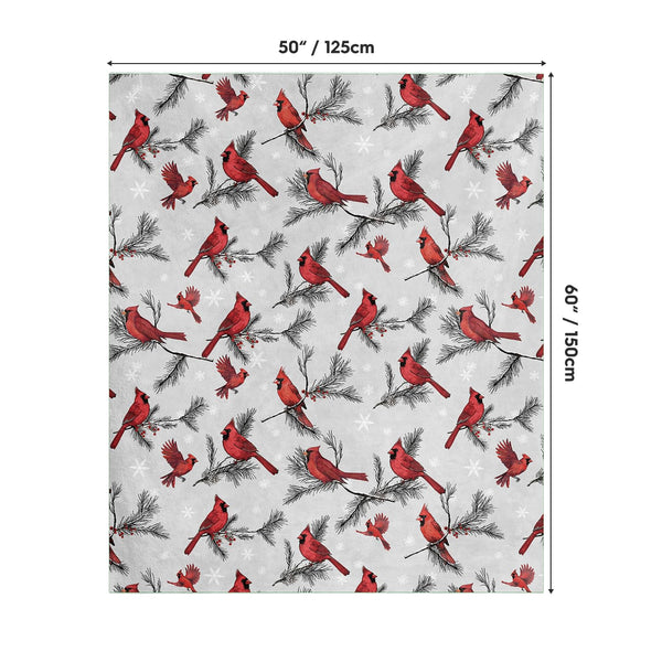 Christmas Flannel Blanket Throw, Cardinal Bird Pine Cone Soft Fuzzy Plush Cozy Fleece Blankets