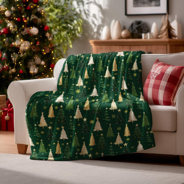 Christmas Flannel Blanket Throw, Christmas Green Tree Soft Fuzzy Plush Cozy Fleece Blankets