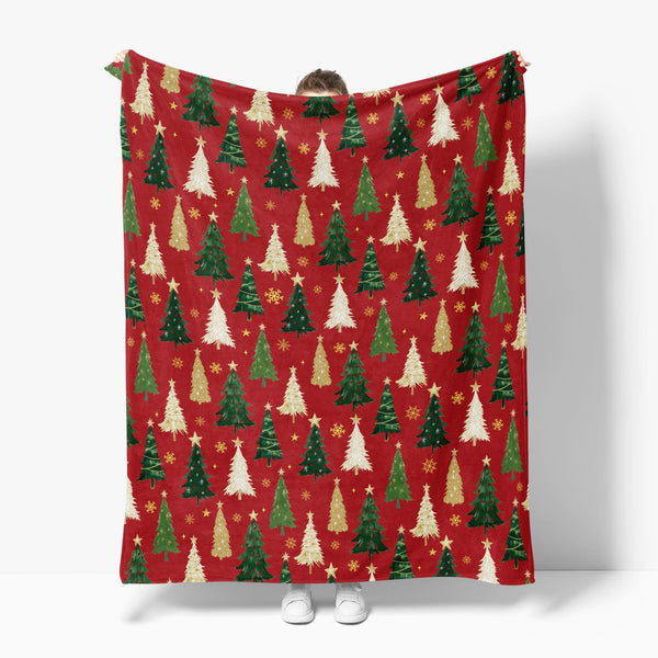 Christmas Flannel Blanket Throw, Christmas Red Tree Soft Fuzzy Plush Cozy Fleece Blankets