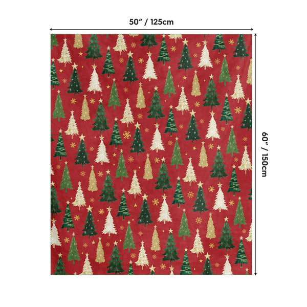 Christmas Flannel Blanket Throw, Christmas Red Tree Soft Fuzzy Plush Cozy Fleece Blankets
