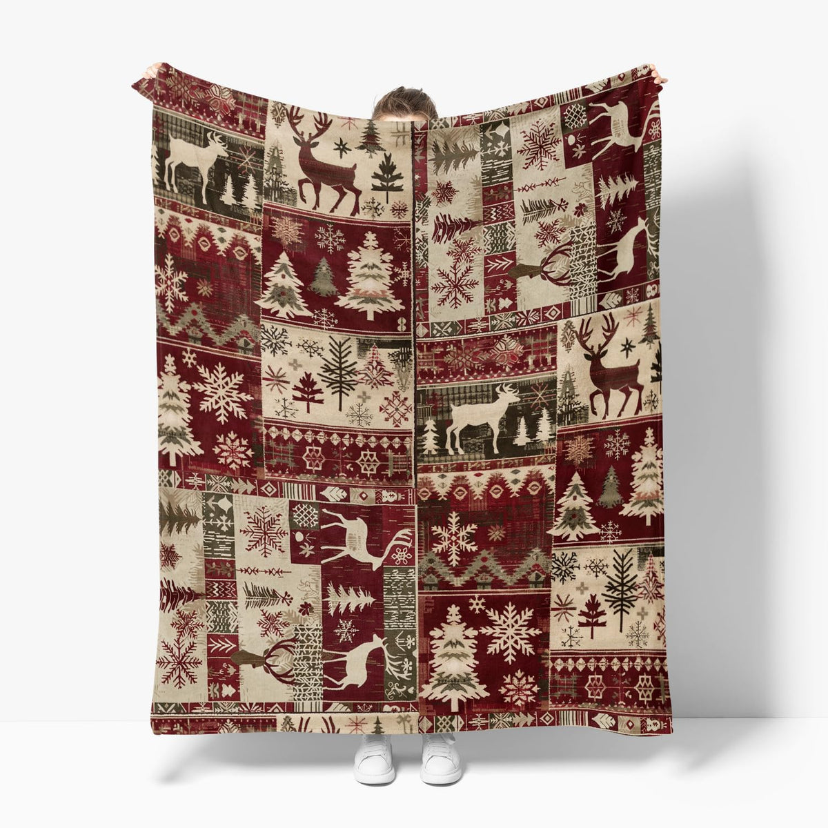 Christmas Flannel Blanket Throw, Christmas Red Reindeer Snow Soft Fuzzy Plush Cozy Fleece Blankets
