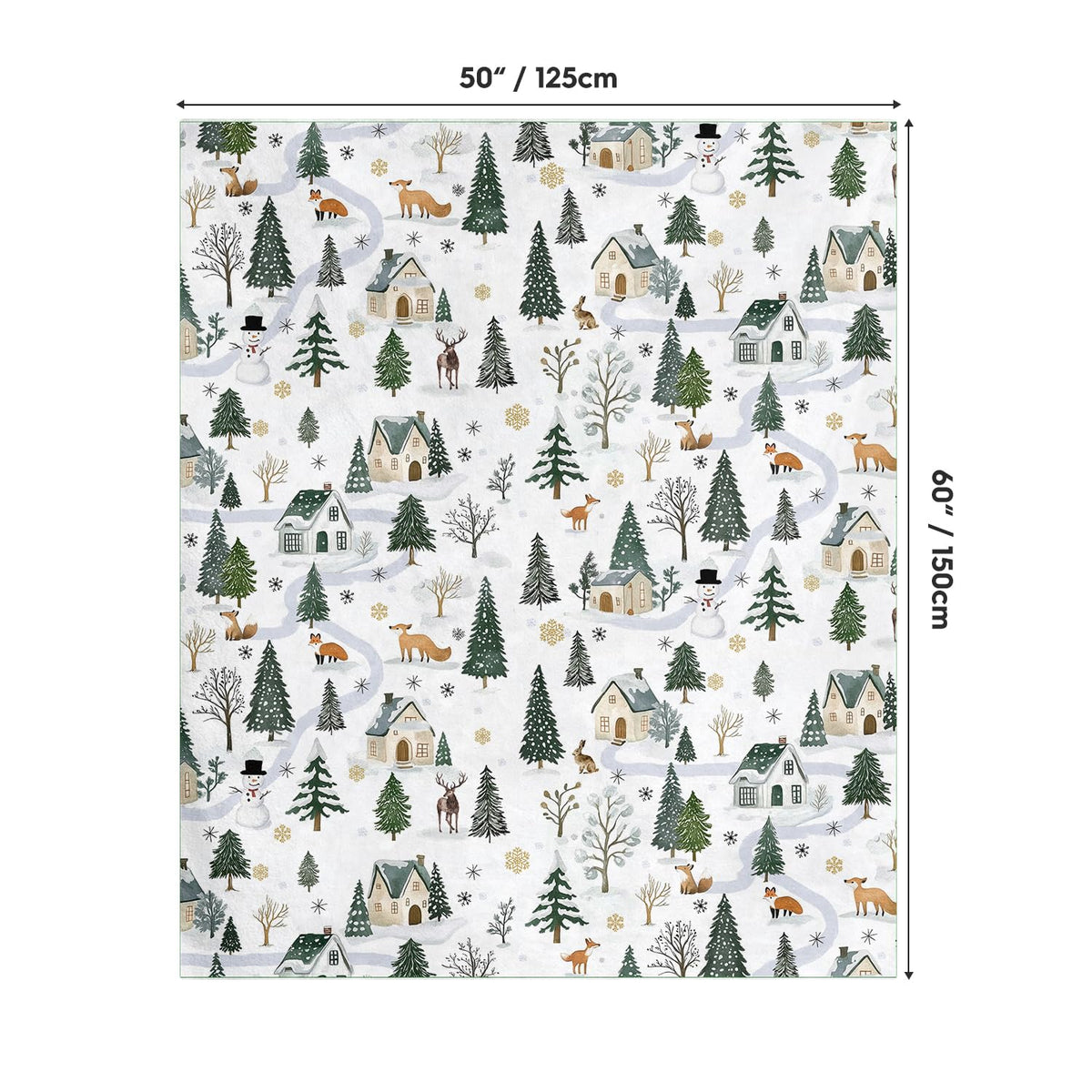 Christmas Flannel Blanket Throw, Christmas Trees Animals Snow House Soft Fuzzy Plush Cozy Fleece Blankets