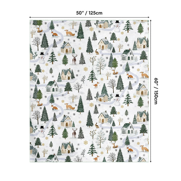 Christmas Flannel Blanket Throw, Christmas Trees Animals Snow House Soft Fuzzy Plush Cozy Fleece Blankets