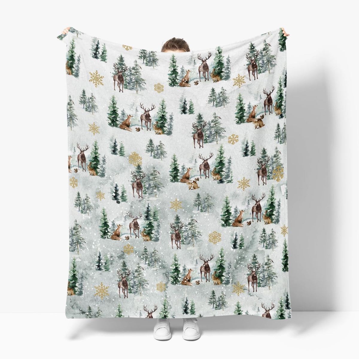Christmas Flannel Blanket Throw, Christmas Trees Reindeer Snow Soft Fuzzy Plush Cozy Fleece Blankets