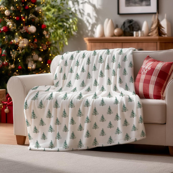 Christmas Flannel Blanket Throw, Christmas Trees Boho Soft Fuzzy Plush Cozy Fleece Blankets