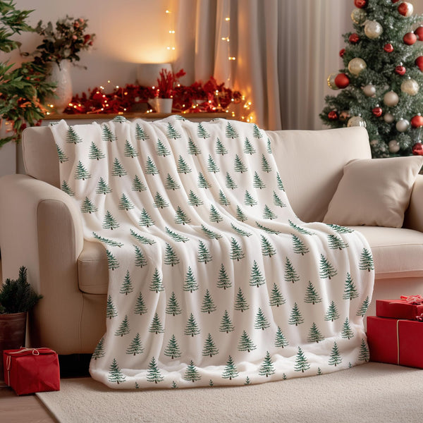 Christmas Flannel Blanket Throw, Christmas Trees Boho Soft Fuzzy Plush Cozy Fleece Blankets