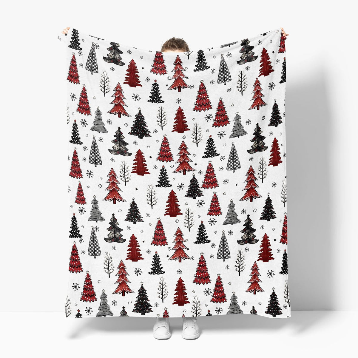 Christmas Flannel Blanket Throw, Christmas Trees Buffalo Plaid Dots Soft Fuzzy Plush Cozy Fleece Blankets