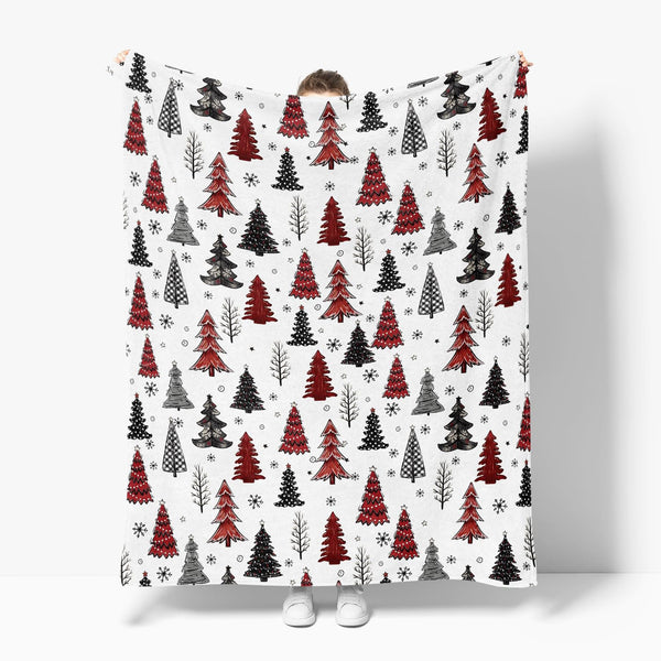 Christmas Flannel Blanket Throw, Christmas Trees Buffalo Plaid Dots Soft Fuzzy Plush Cozy Fleece Blankets