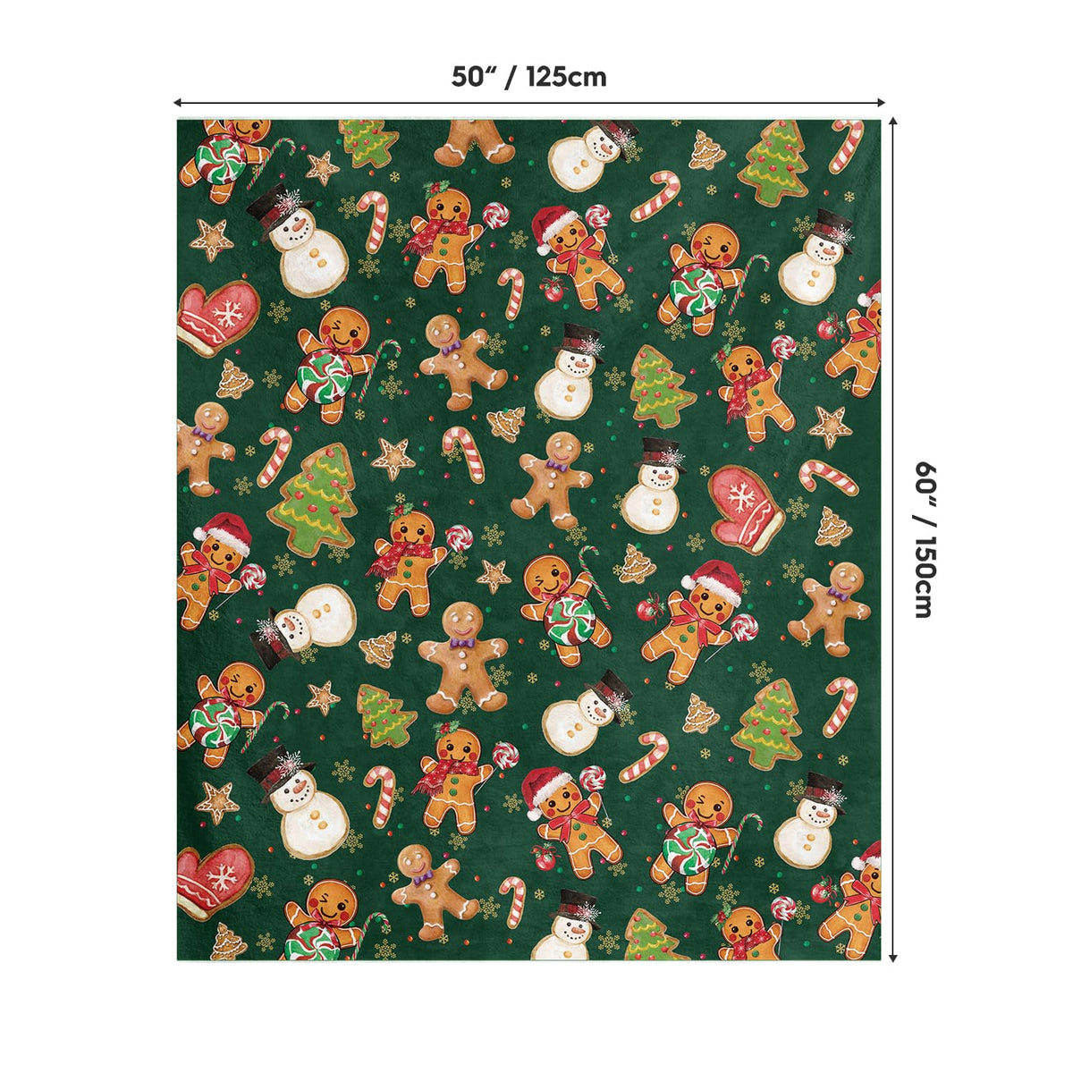 Christmas Flannel Blanket Throw, Green Gingerbread Man Christmas Bear Soft Fuzzy Plush Cozy Fleece Blankets