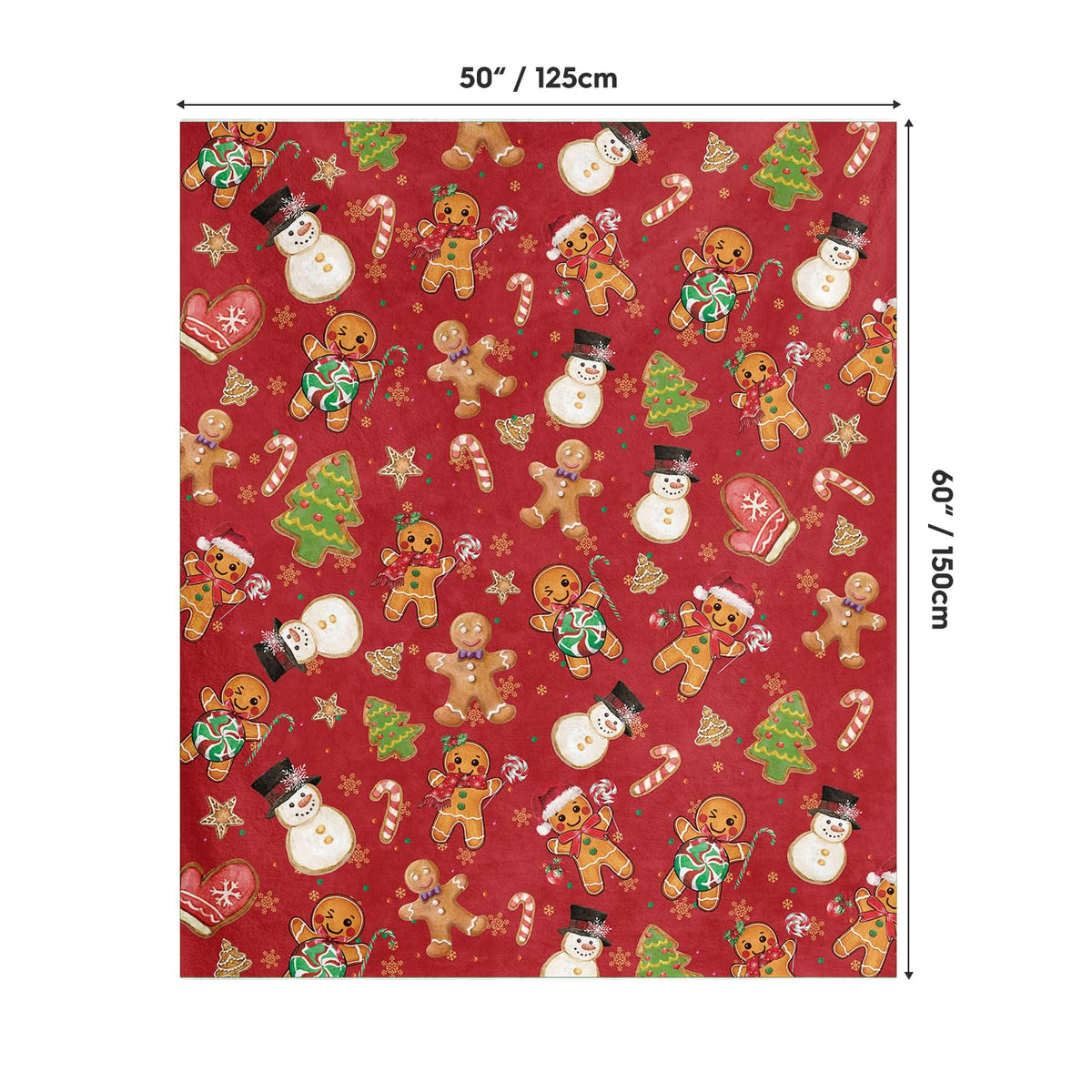 Christmas Flannel Blanket Throw, Red Gingerbread Man Christmas Bear Soft Fuzzy Plush Cozy Fleece Blankets
