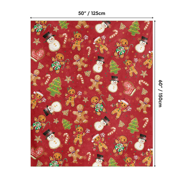 Christmas Flannel Blanket Throw, Red Gingerbread Man Christmas Bear Soft Fuzzy Plush Cozy Fleece Blankets