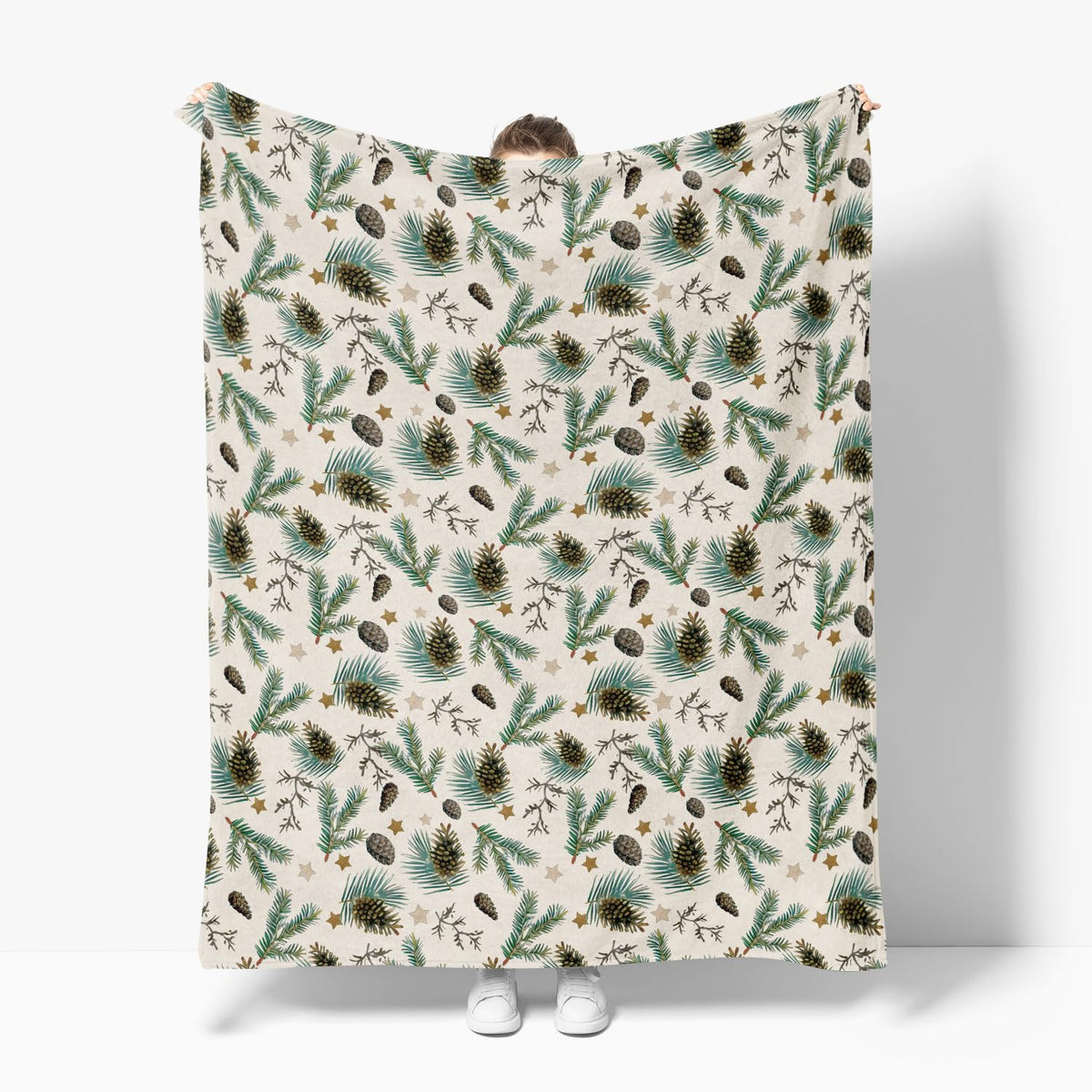 Christmas Flannel Blanket Throw, Holly Pine Cone Soft Fuzzy Plush Cozy Fleece Blankets