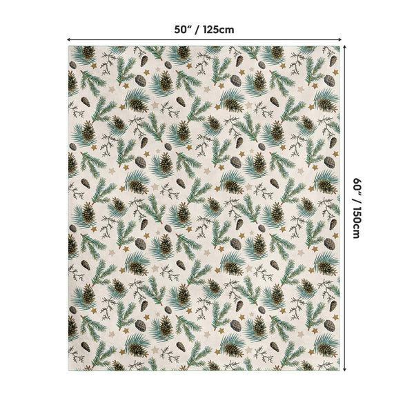 Christmas Flannel Blanket Throw, Holly Pine Cone Soft Fuzzy Plush Cozy Fleece Blankets