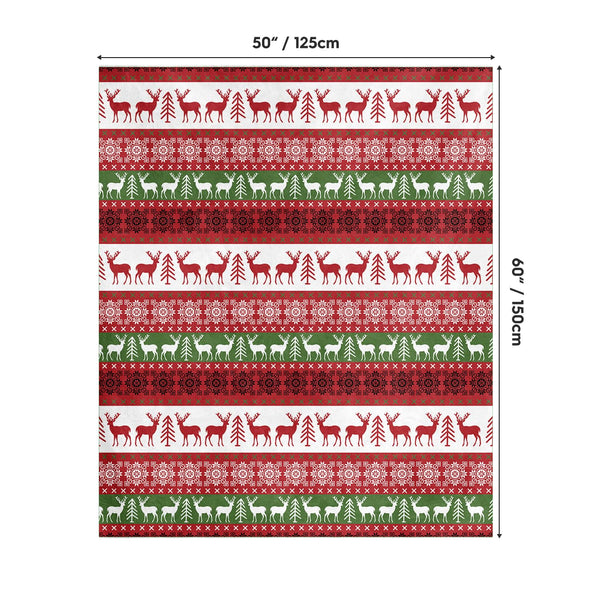 Christmas Flannel Blanket Throw, Green Reindeer Soft Fuzzy Plush Cozy Fleece Blankets