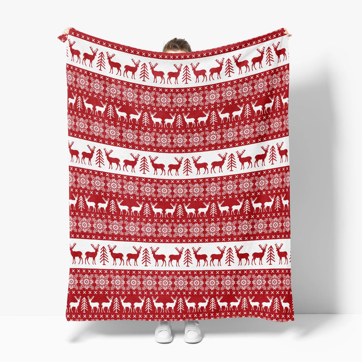 Christmas Flannel Blanket Throw, Red Reindeer Soft Fuzzy Plush Cozy Fleece Blankets