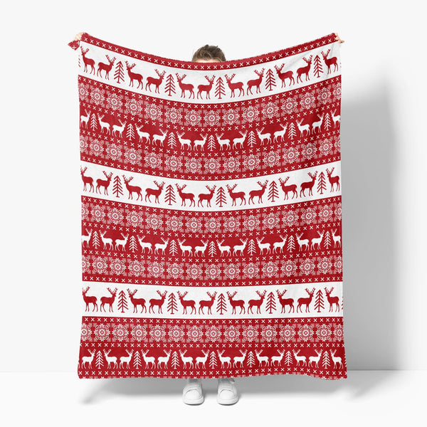 Christmas Flannel Blanket Throw, Red Reindeer Soft Fuzzy Plush Cozy Fleece Blankets