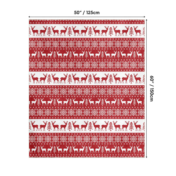 Christmas Flannel Blanket Throw, Red Reindeer Soft Fuzzy Plush Cozy Fleece Blankets