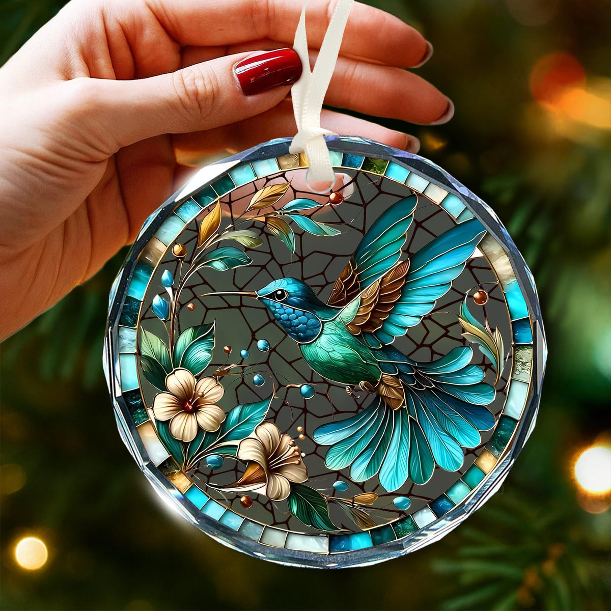 Hummingbird Ornaments for Christmas Tree - Stained Glass Hummingbird Gifts for Women, Unique Crystal Glass Ornaments