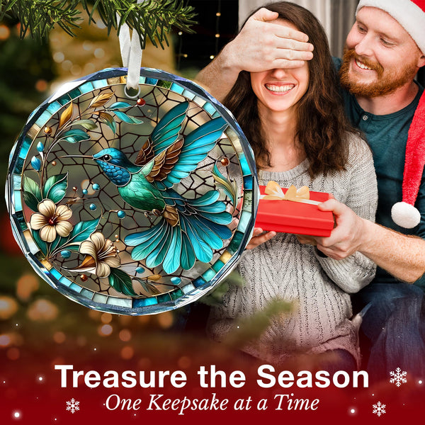 Hummingbird Ornaments for Christmas Tree - Stained Glass Hummingbird Gifts for Women, Unique Crystal Glass Ornaments