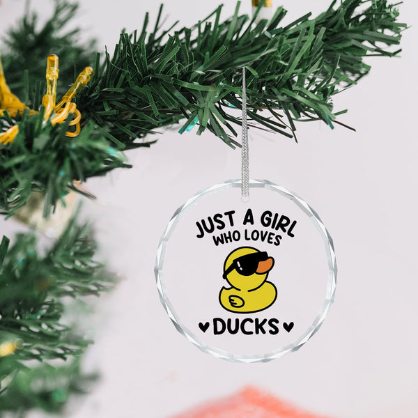 Duck Crystal Glass Christmas Tree Ornament, Hanging Decorations for Christmas Tree, Just a Girl Who Loves Ducks Crystal Glass