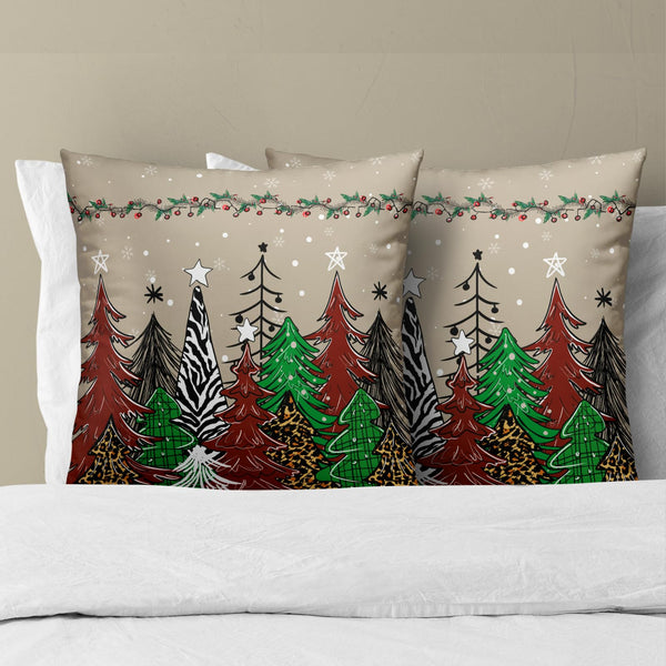 Christmas Xmas Tree Pillow Covers Brown Throw Pillow Winter Snowflake