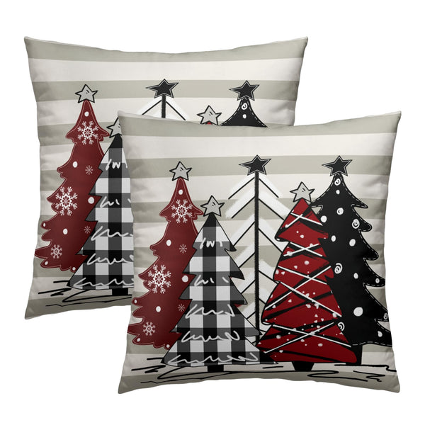 Christmas Trees Throw Pillow Covers Watercolor Red Black Buffalo Plaid Pillow Cover 18 x 18 Inch Grey White Stripe