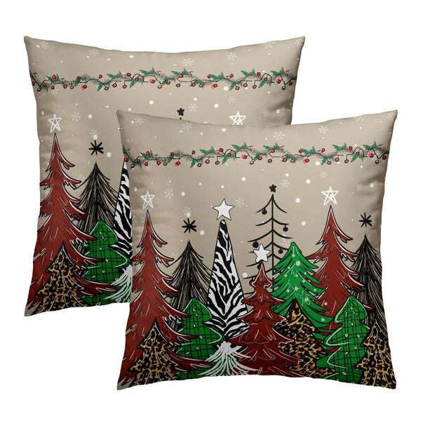 Christmas Xmas Tree Pillow Covers Brown Throw Pillow Winter Snowflake