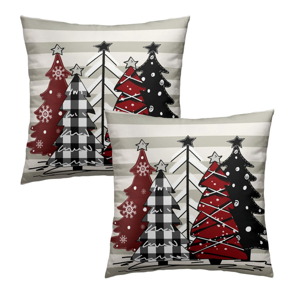 Christmas Trees Throw Pillow Covers Watercolor Red Black Buffalo Plaid Pillow Cover 18 x 18 Inch Grey White Stripe