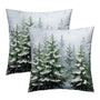 Dark Green Pine Tree Pillow Covers 18x18 Inch Set of 2 - Winter Forest Snowflake Rustic Style Nature