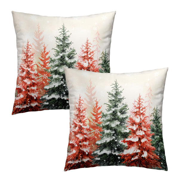 Christmas Pillow Covers 18x18 Inch Set of 2 Watercolor Red Green Xmas Pine Tree