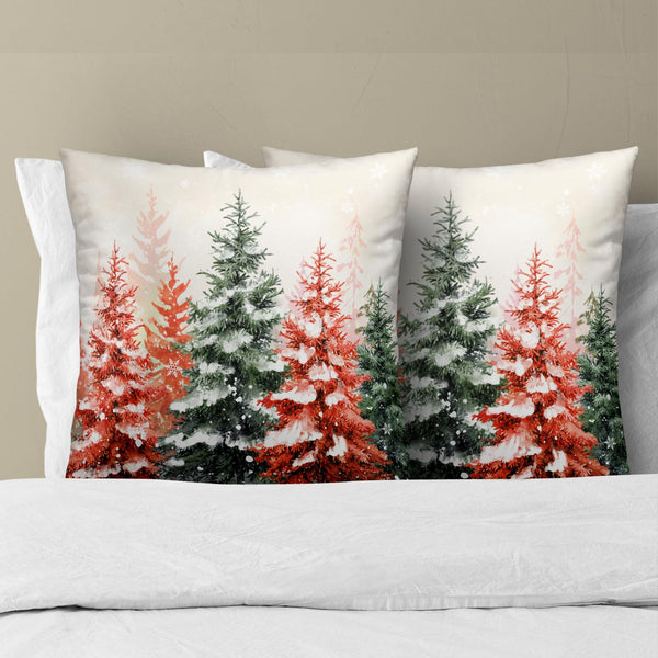 Christmas Pillow Covers 18x18 Inch Set of 2 Watercolor Red Green Xmas Pine Tree