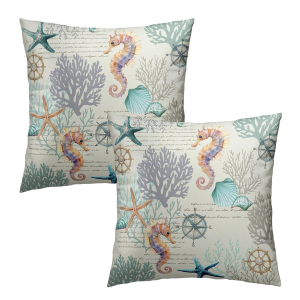 Waterproof Nautical Coastal Pillow Cover 18x18 Inch Starfish Seashell Beach Cushion Cases Set of 2