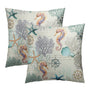 Nautical Coastal Pillow Cover 18x18 Inch Starfish Seashell Beach Cushion Cases Set of 2 Blue Ocean Themed