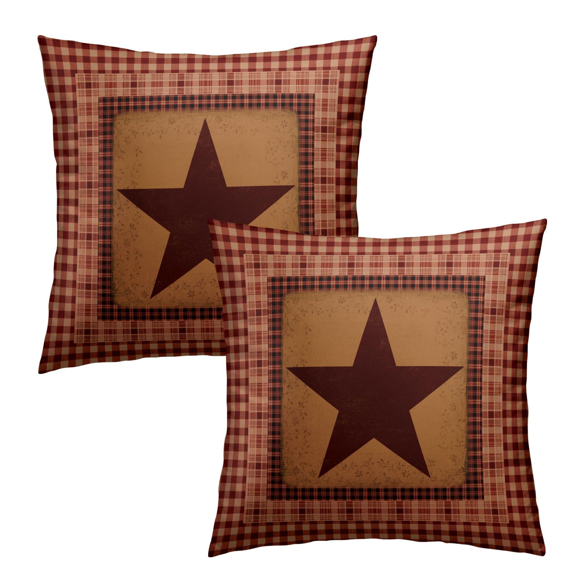 Western Pillow Covers 18x18 Inch Set of 2 Texas Star Throw Pillow Covers Red Check Star