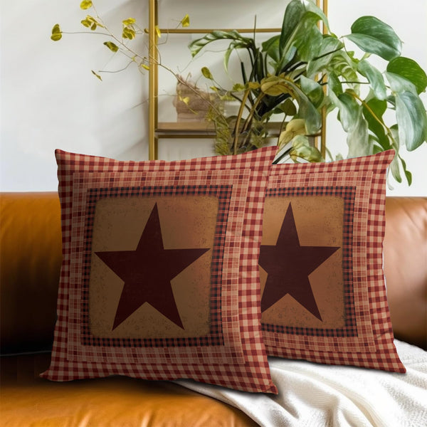 Western Pillow Covers 18x18 Inch Set of 2 Texas Star Throw Pillow Covers Red Check Star