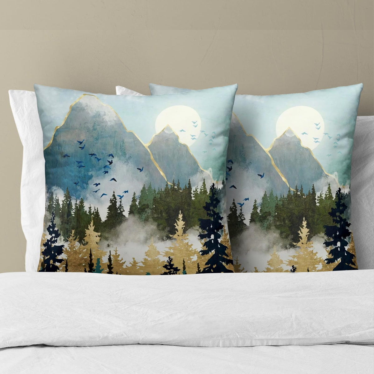 Mountain Woodland Pillow Cover 18x18 Inch Set of 2 Forest Nature Landscape Decorative Boho Mountains