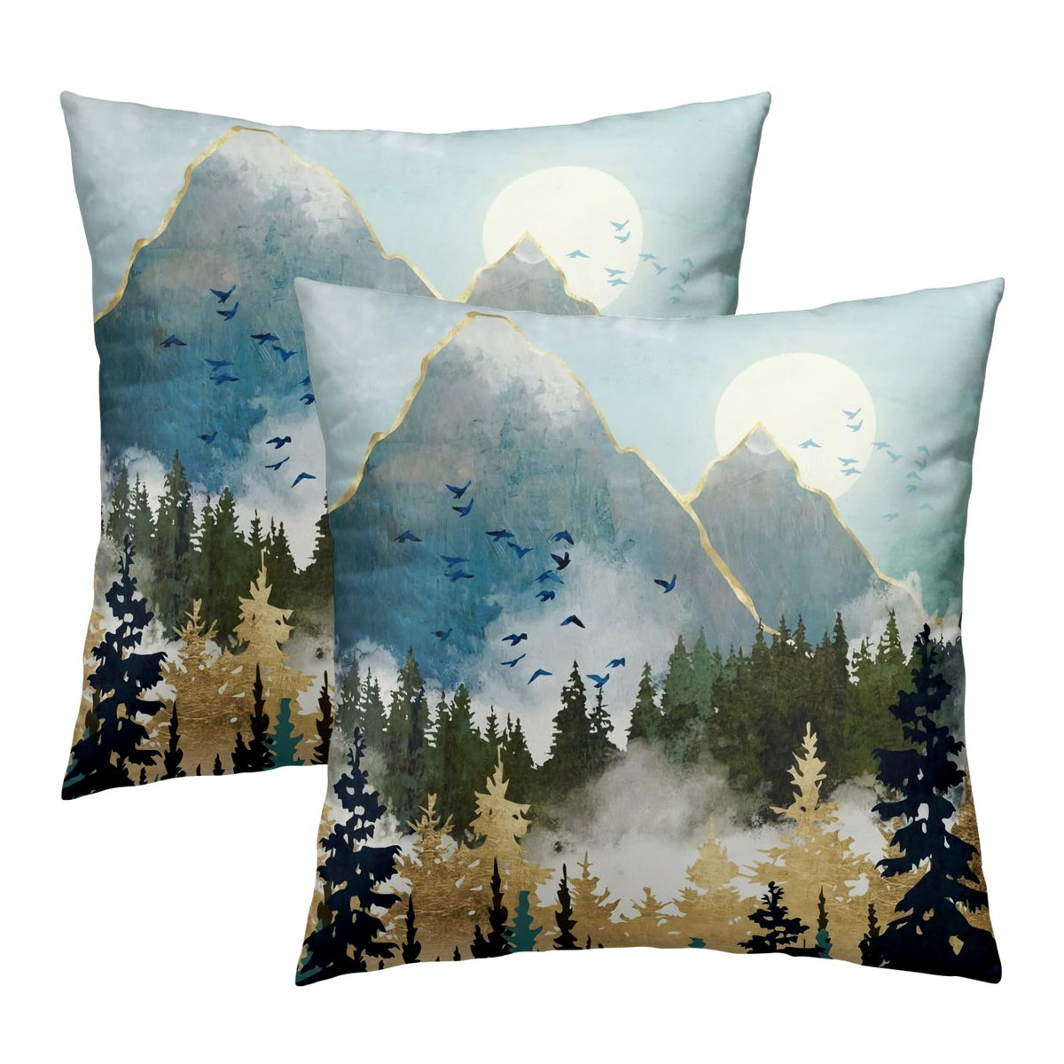 Mountain Woodland Pillow Cover 18x18 Inch Set of 2 Forest Nature Landscape Decorative Boho Mountains