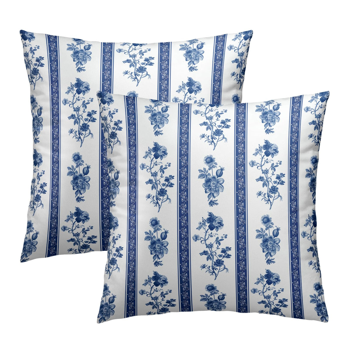 Chinoiserie Floral Pillow Covers 18x18 Inch Neutral Floral Blue Striped