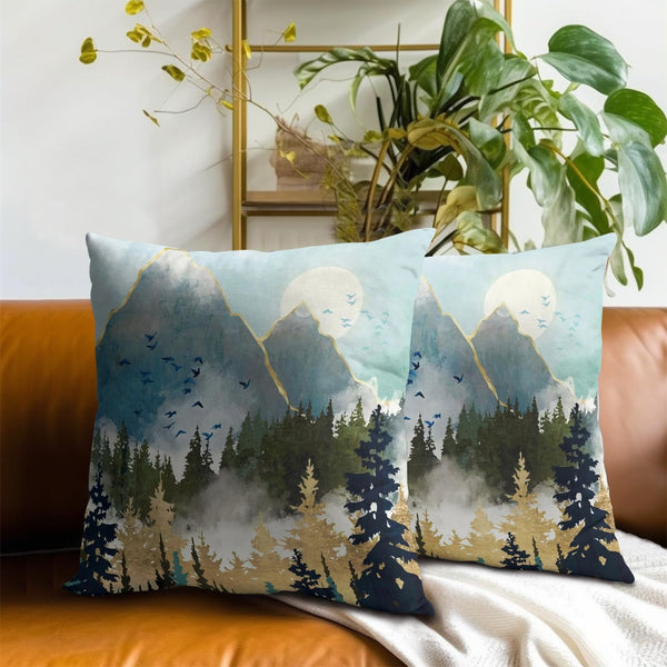 Mountain Woodland Pillow Cover 18x18 Inch Set of 2 Forest Nature Landscape Decorative Boho Mountains