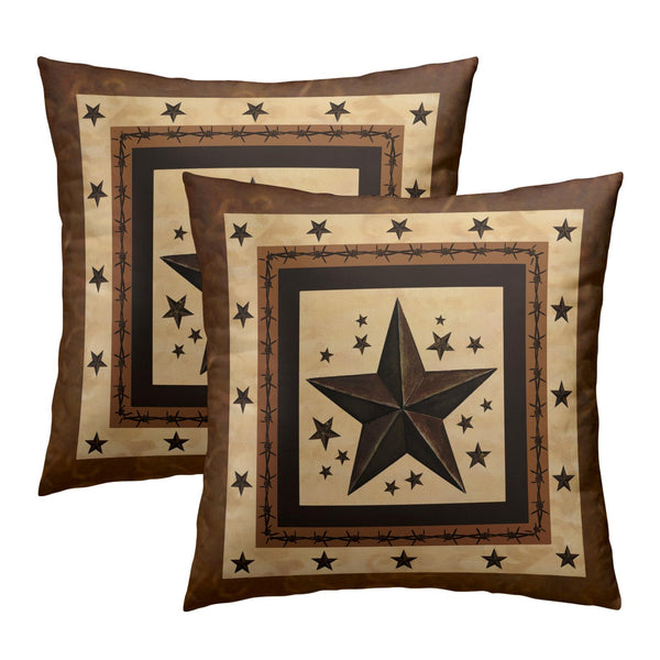 Western Texas Star Throw Pillow Covers Set of 2 Brown Rustic Western Style Retro