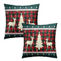 Christmas Tree Elk Deer Pillow Cover 18x18 Inches Set of 2, Snowflake Decor Red Green Holiday Buffalo Plaid