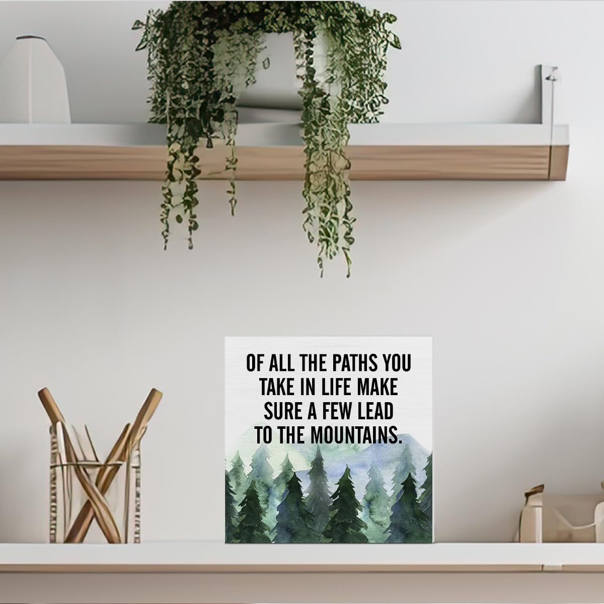 Inspirational Quote Desk Wooden Sign Decor of All the Paths You Take in Life Square Desk Decoration