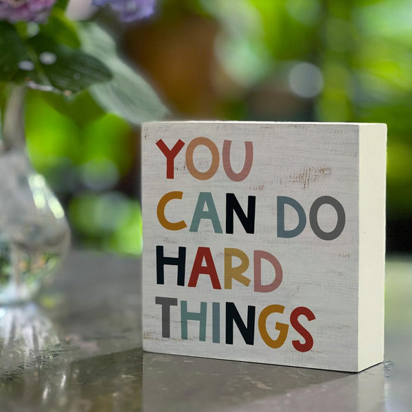Inspirational Quote You Can Do Hard Things Wood Box Sign, Motivational Colorful Word Classroom Wall Decor