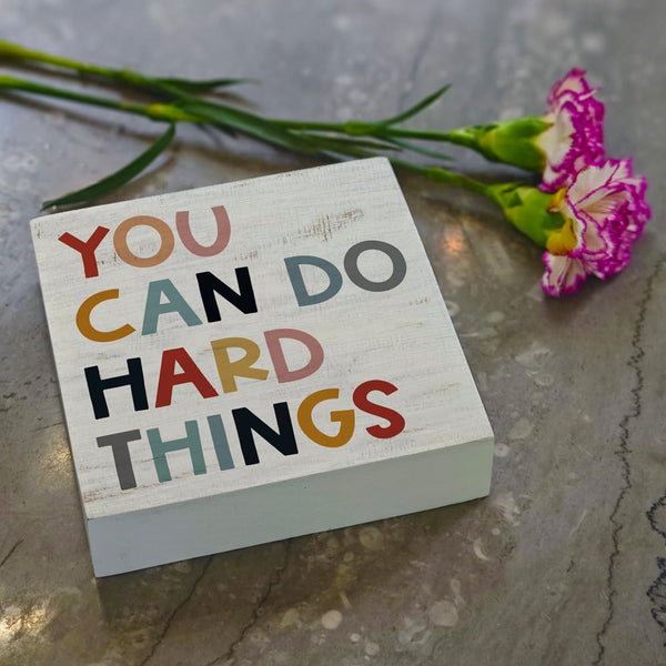 Inspirational Quote You Can Do Hard Things Wood Box Sign, Motivational Colorful Word Classroom Wall Decor