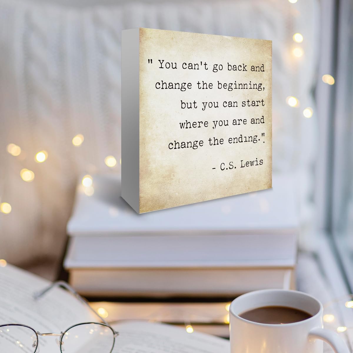 Inspirational Quotes Office Decor for Men, Rustic Wooden Block Plaque Box Sign for Home Office
