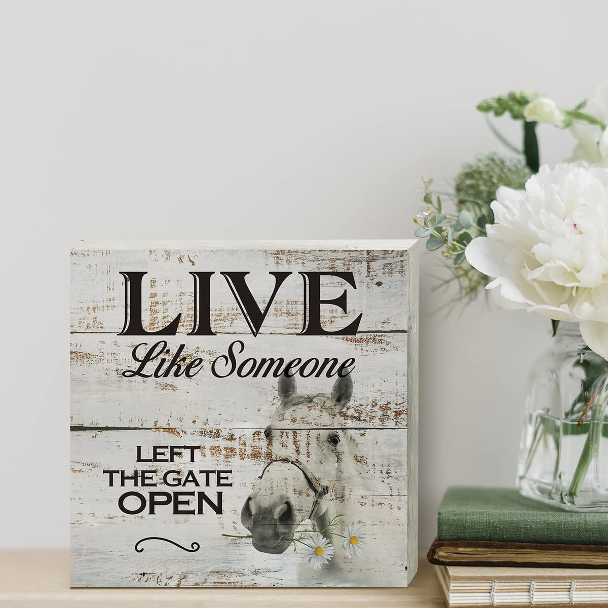 Inspirational Wooden Box Sign Desk Decor Retro Live Like Someone Horse Wood Block Plaque with Quotes