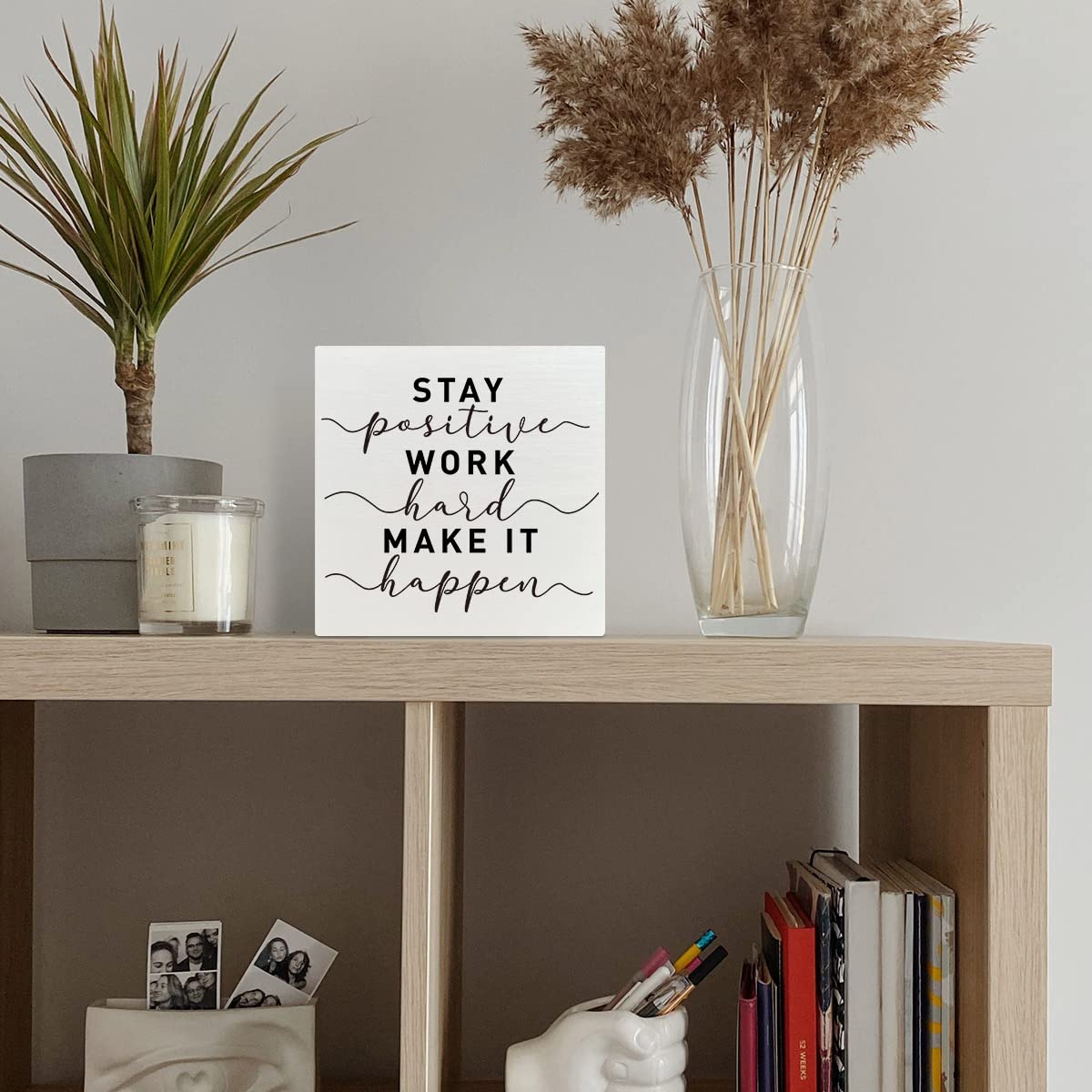 Inspirational Wooden Box Sign, Stay Positive Work Hard, Inspirational Home Office Desk Decor
