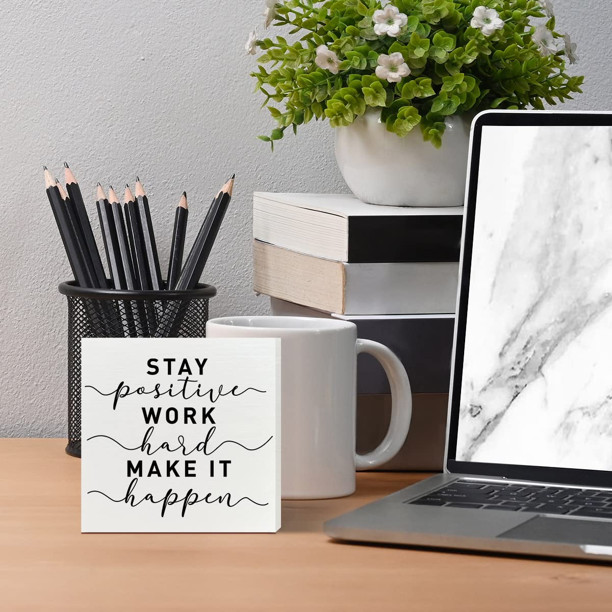 Inspirational Wooden Box Sign, Stay Positive Work Hard, Inspirational Home Office Desk Decor