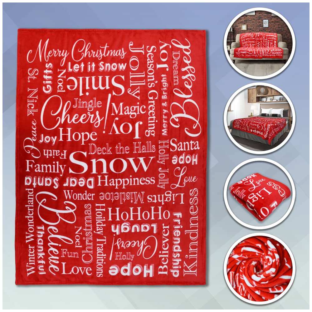 Inspiring Messages (Red) Christmas Super Soft Throw Blanket - 50x60 Throw Blanket for Bedroom, Living Room, Spring Time